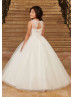 Beaded Ivory Lace Tulle Keyhole Back Stunning Flower Girl Dress